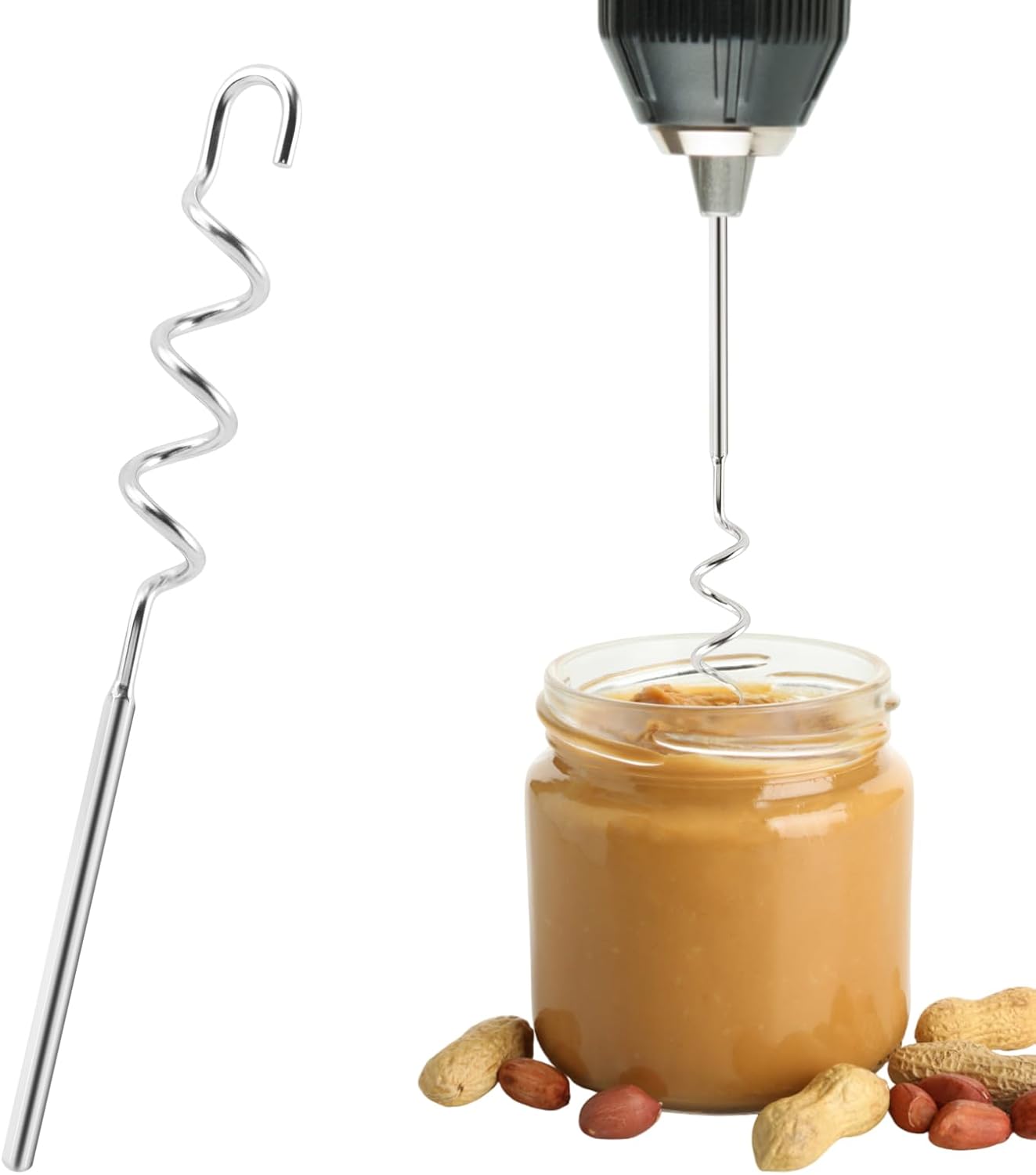 homfanseec Tool(11.81inch) Peanut Butter Stirrer Stainless Steel,Peanut Butter Mixer Hand Crank, Peanut Butter Stirrer