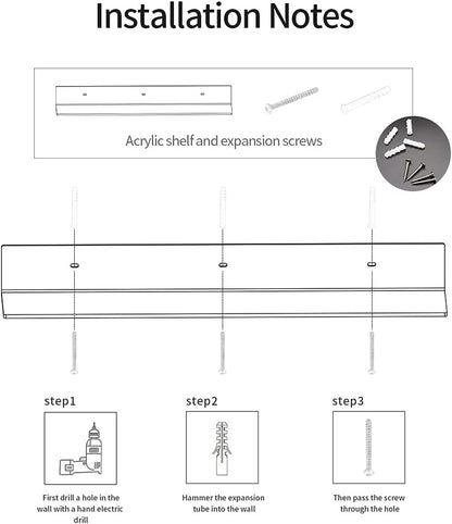 24 Inches 2 Pack (24 Inch) Sezanrpt Clear Floating Shelves for Wall, Acrylic Long Wall Shelf, Wall Mounted Shelves
