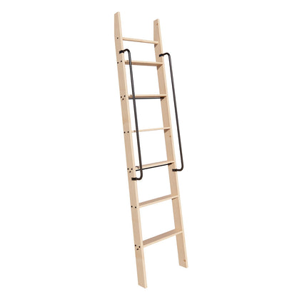 HARDJULAN 87" Knotty Pine Wood Library Ladder with Black Handrail – 300 lbs Capacity, Unfinished for Painting or Staining