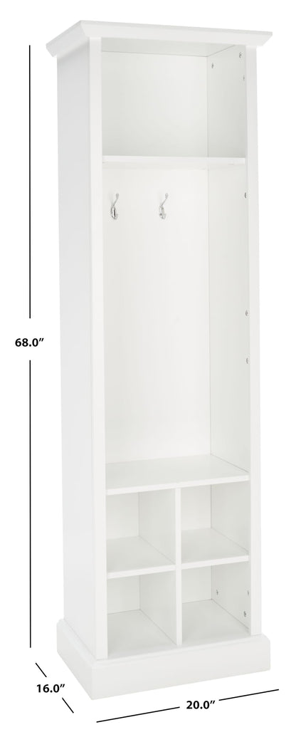 SAFAVIEH Home Collection Surrey Farmhouse Antique White 6-Shelf 2-Hook Bottom Storage Hall Tree (Fully Assembled)