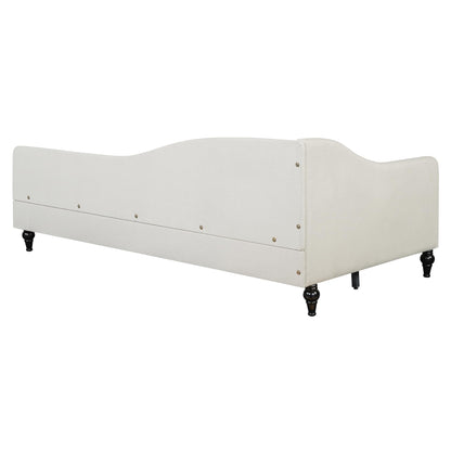 Ball & Cast Twin Size Linen Daybed Upholstered Chaise Lounge with Wooden Legs,L-Shaped Corner Day Bed Frame,Sleeper Sofa Bed Couch, No Box Spring Needed, for Bedroom Living Room,Beige