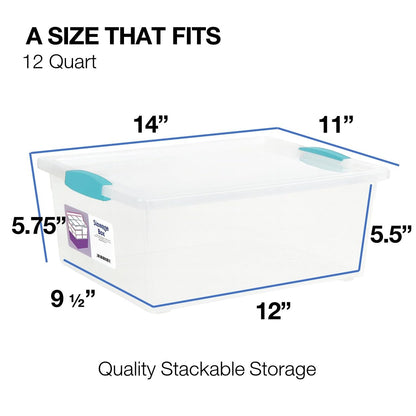 Tribello Plastic Storage Containers, 12 Qt, Clear with Lids, 2 Pack, Made in USA (Deep - 14 x 11 x 6)