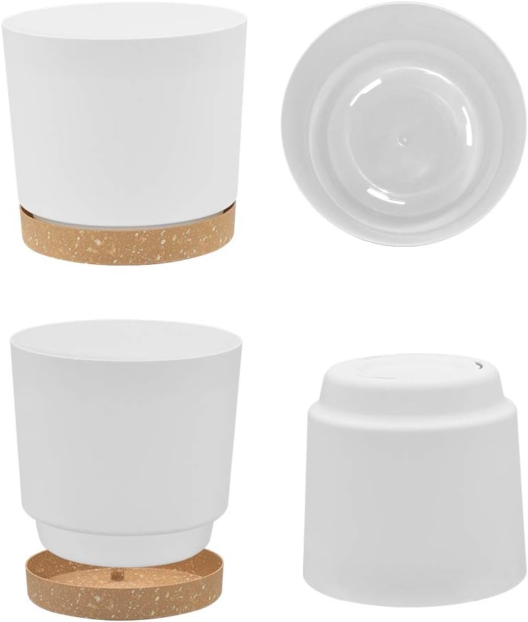 ZMTECH Plant Pots, 6.5'' Self Watering Plastic Planter with Drainage Hole, 2 Pack White Flower Pot