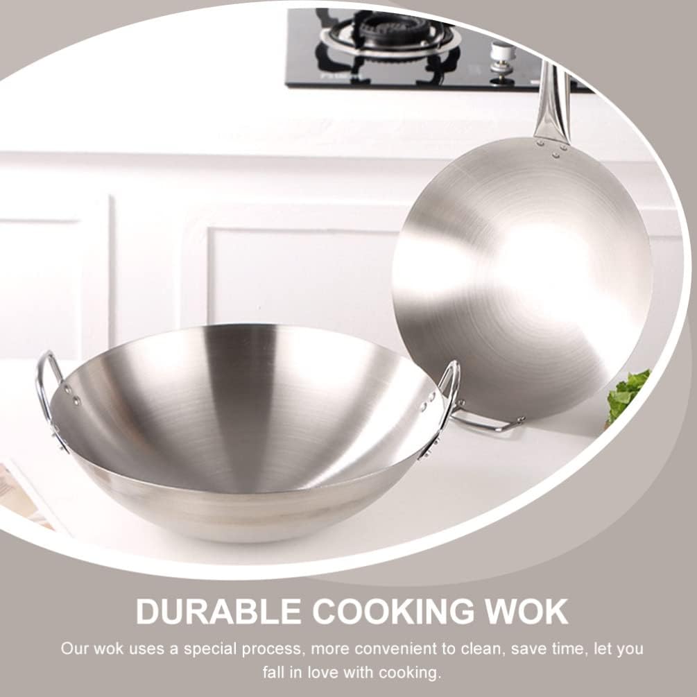 DOITOOL Stainless Steel Wok, 11 Inch Non-Stick Frying Pan, Dual Handle Kitchen Cookware