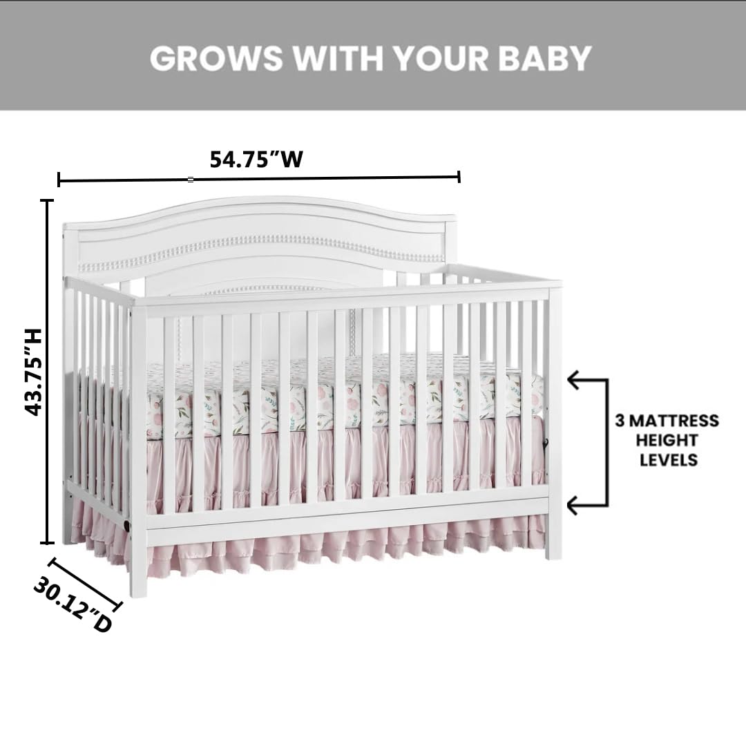 Oxford Baby Briella 4-in-1 Convertible Baby Crib, White, GreenGuard Gold Certified