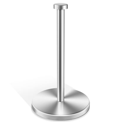 VEHHE Paper Towel Holder Countertop, Stainless Steel Paper Towel Holder Stand with Weighted Base Suction Cups, Standing Paper Towel Roll Holder for Kitchen Bathroom (Silver)