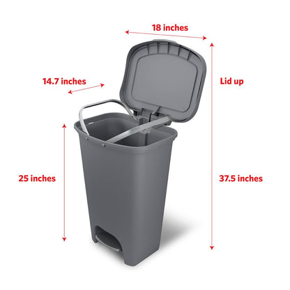 Glad Premium 20 Gallon Trash Can - Plastic Kitchen Waste Bin with Odor Protection of Lid, Stainless Steel Step On Foot Pedal and Garbage Bag Rings, Black