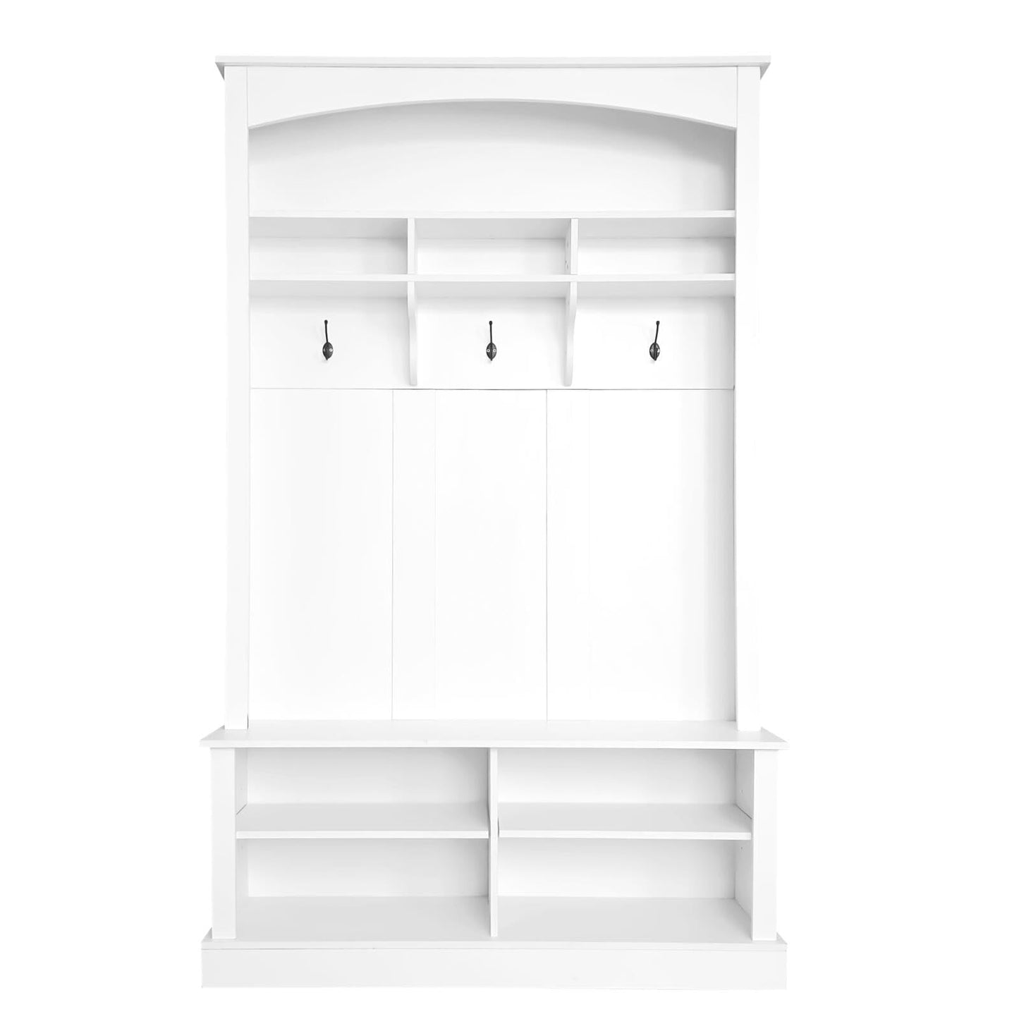 HEIDOUHEI Hall Tree with Bench Shoe Storage Entryway Coat Rack 47.2'' Wide Multi-Functional 3 Hanging Hooks Open Space Rectangle Shelves Farmhouse Boho Furniture Organizer Hallway