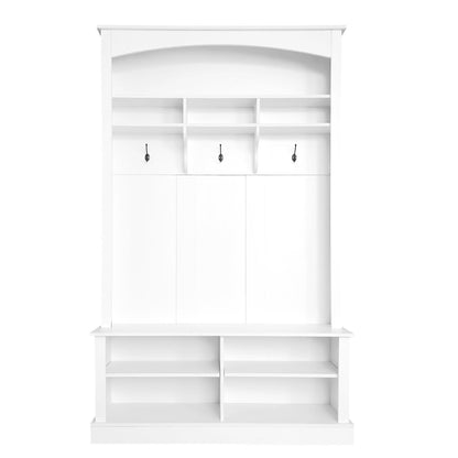 HEIDOUHEI Hall Tree with Bench Shoe Storage Entryway Coat Rack 47.2'' Wide Multi-Functional 3 Hanging Hooks Open Space Rectangle Shelves Farmhouse Boho Furniture Organizer Hallway