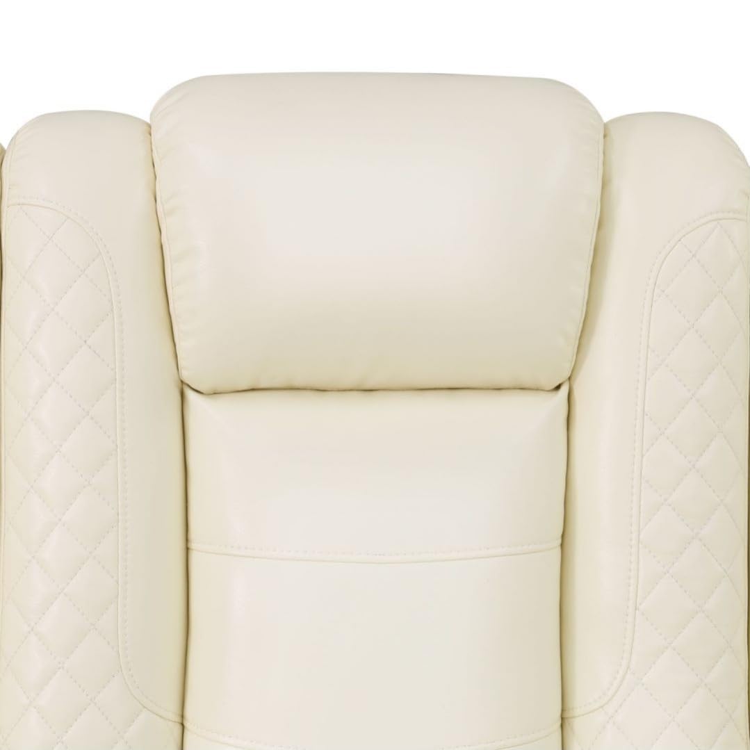 UOCFYK Electric Power Recliner Loveseat Set Living Room Furniture, Comfy Home Theater Breathing Leather Seating with USB 2.0 Charging Ports, LED Light Strips, Mid Console and Cupholders (White-2)