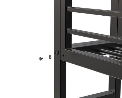 KEIKI Twin Size Loft Bed with Desk, 2 Side Ladders, Storage Shelves, Safety Guardrail, No Box Spring Needed, Space-Saving Metal Loft Bed Frame for Kids/Teens/Adults
