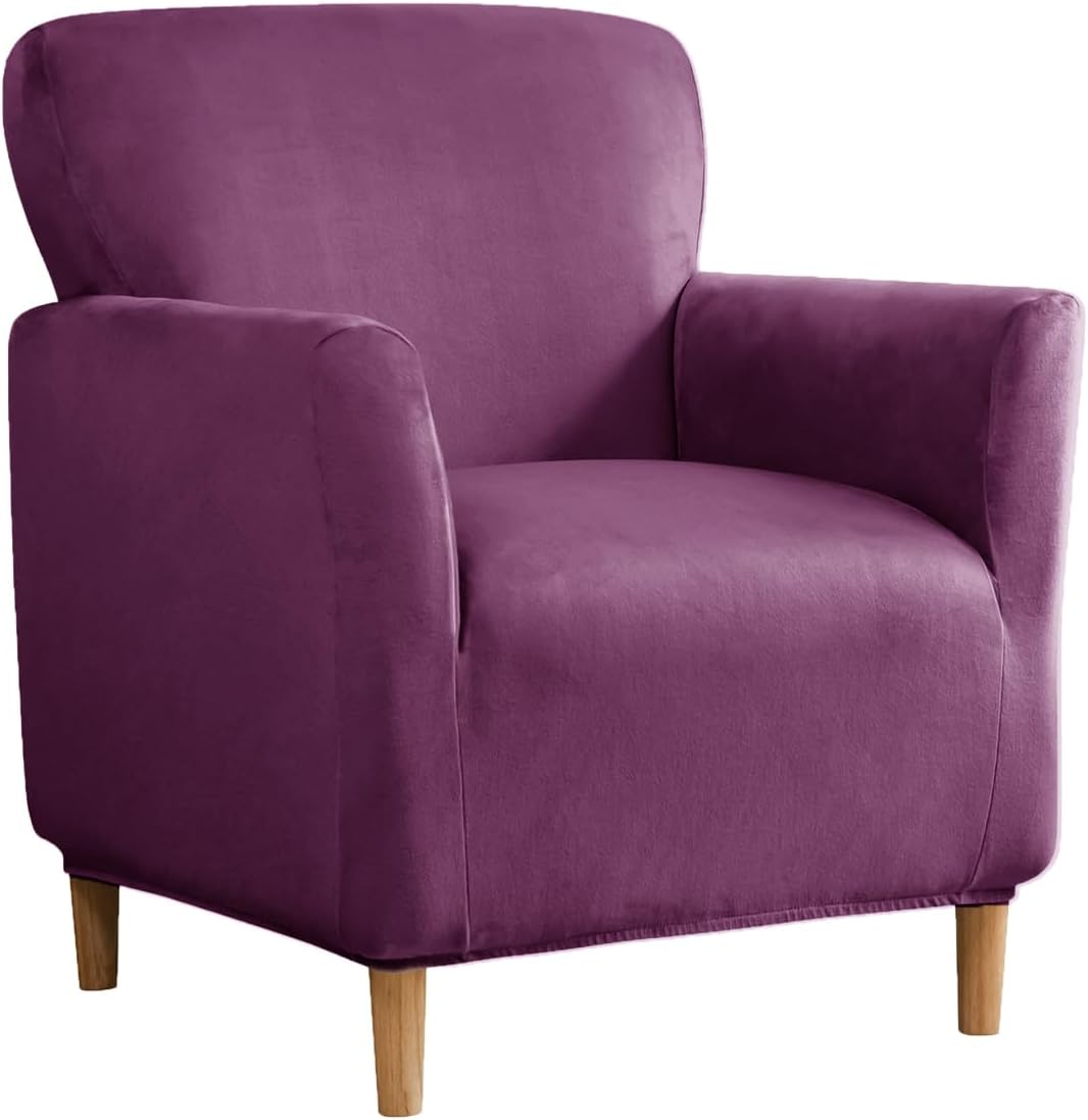 UNBBRRL 1-Piece Armchair Cover, Accent Chair Slipcover Stretch Velvet Non-Slip Mid Century Modern Accent Furniture