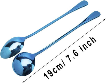 JUCOXO Long Handle Iced Tea Spoon Set of 4, Stainless Steel Coffee Mixing Spoons (Rainbow), Dishwasher Safe
