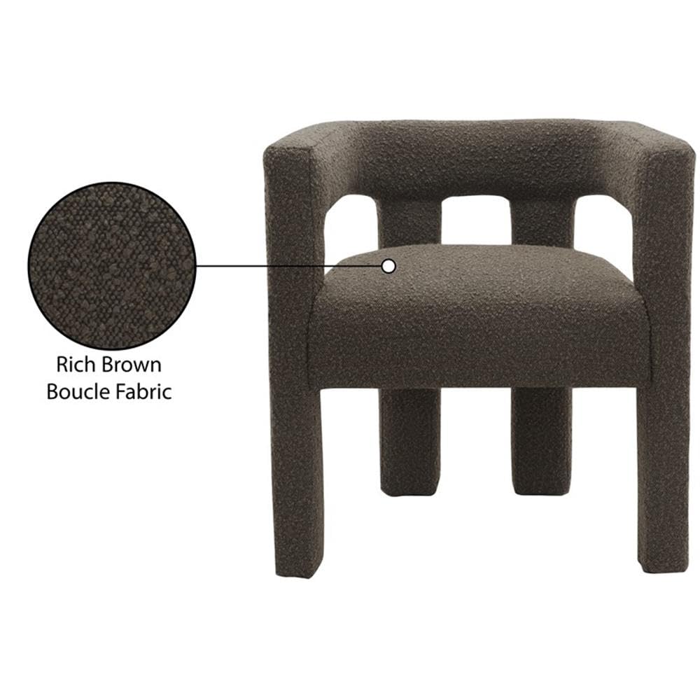 Meridian Furniture Athena Collection Modern | Contemporary Boucle Fabric Upholstered Accent | Dining Chair, 25" W x 21" D x 27" H, Brown