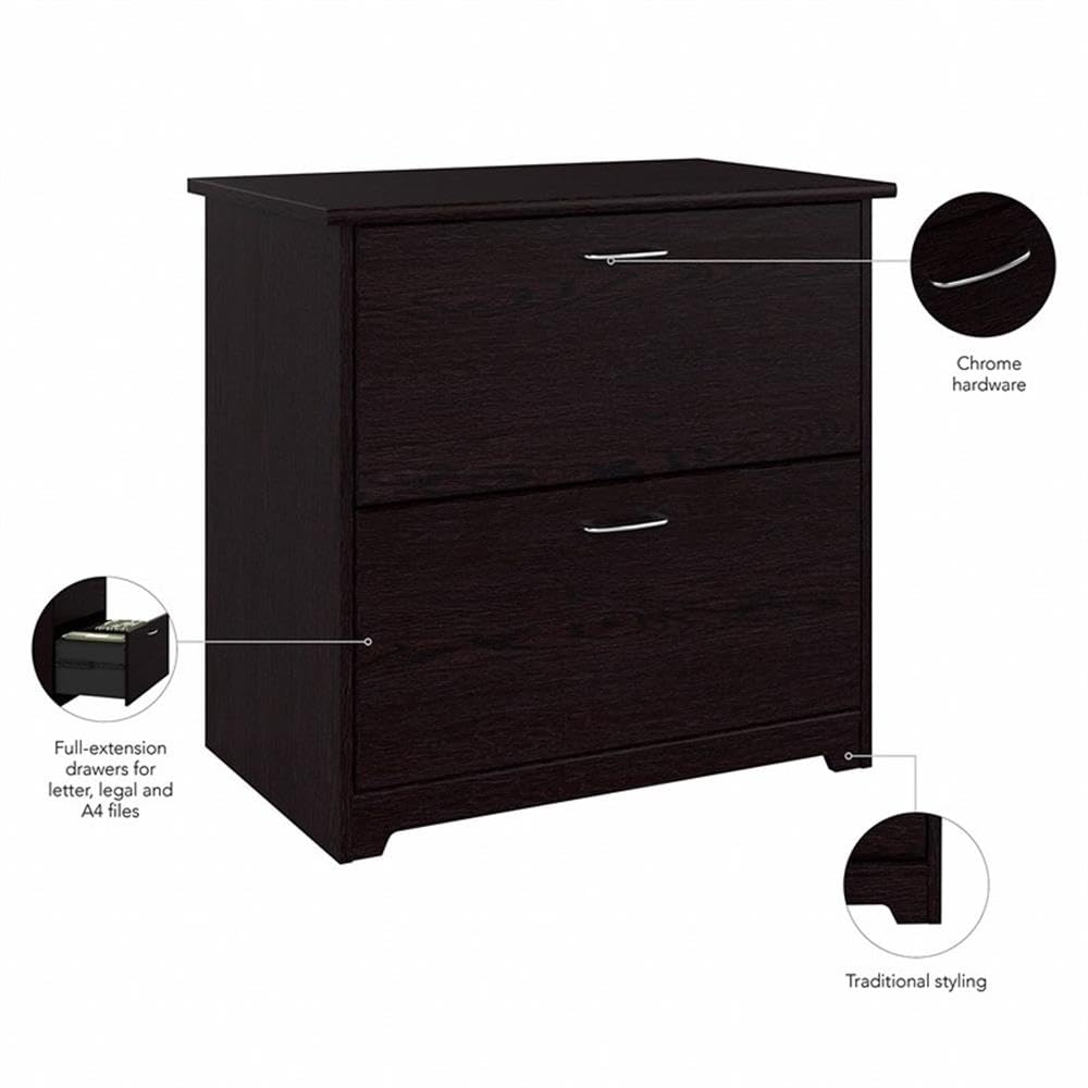 BOWERY HILL 2-Drawer Wood Lateral File Cabinet, Chocolate Espresso Oak Finish, 31.5" W x 30.25" H x 19.88" D, Transitional Home Office Storage for Letter/Legal/A4 Files, Smooth Full-Extension Ball