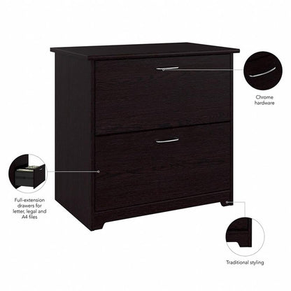 BOWERY HILL 2-Drawer Wood Lateral File Cabinet, Chocolate Espresso Oak Finish, 31.5" W x 30.25" H x 19.88" D, Transitional Home Office Storage for Letter/Legal/A4 Files, Smooth Full-Extension Ball