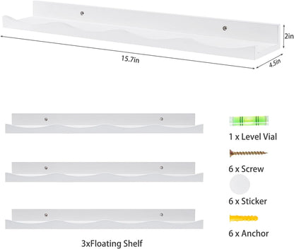 15.7 Inches, Set 3, AZSKY Floating Bookshelf for Kids, Cloud Picture Ledge Shelf - White, Nursery Book Shelves