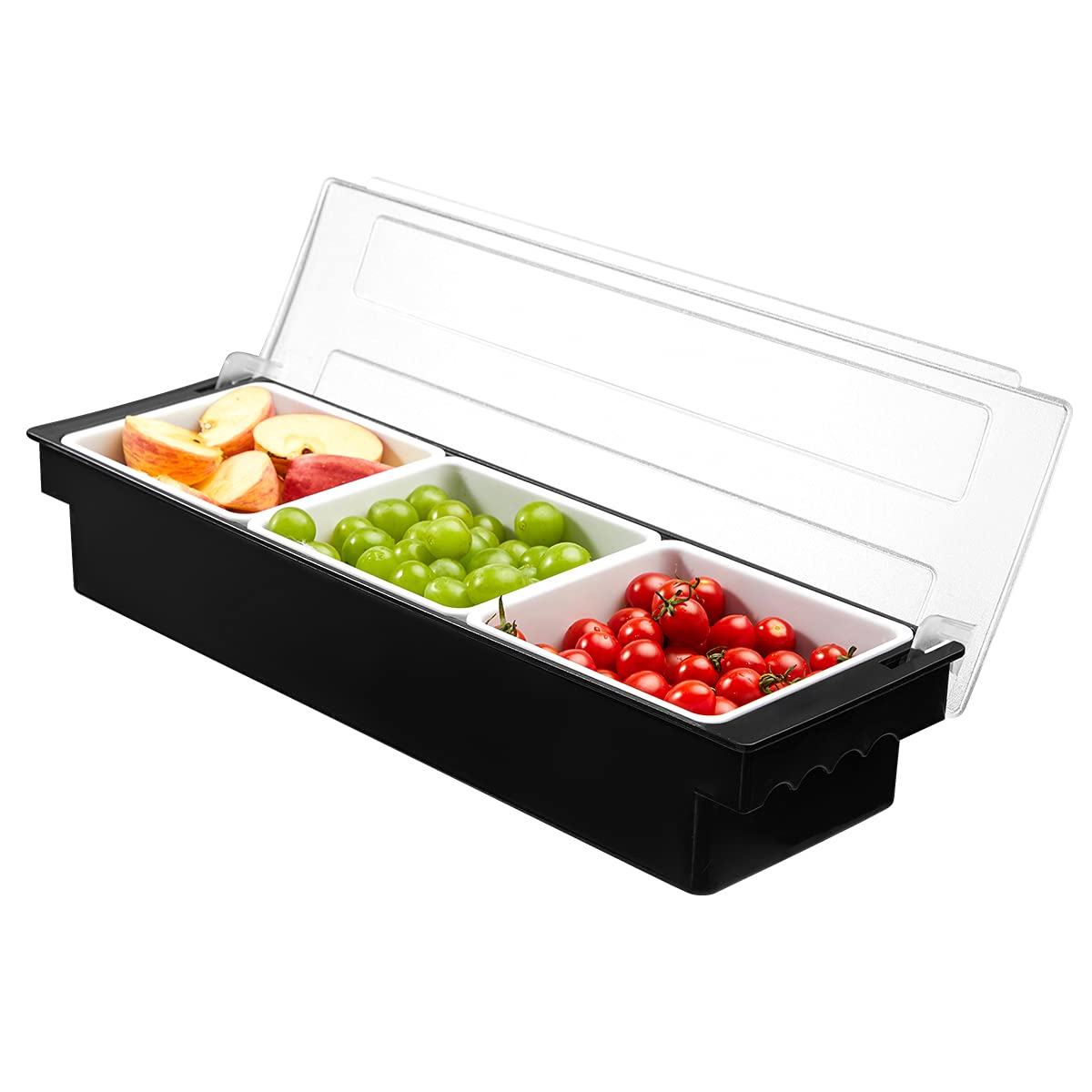 BEYLANG Ice Chilled Serving Tray Condiment Pots 3 Compartment Condiment Server Caddy (3 Compartments)