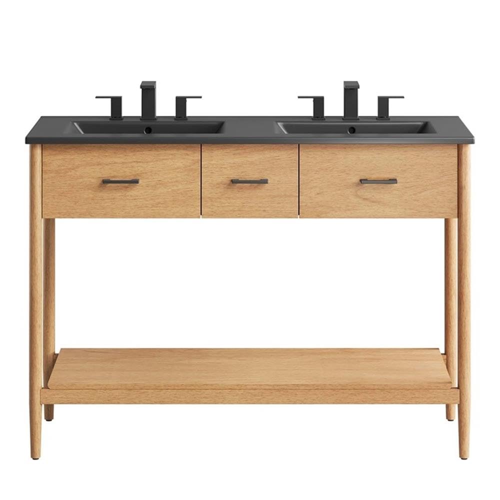 Modway EEI-6827-NAT-BLK Zaire 48" Double Sink Bathroom Vanity, Natural Black