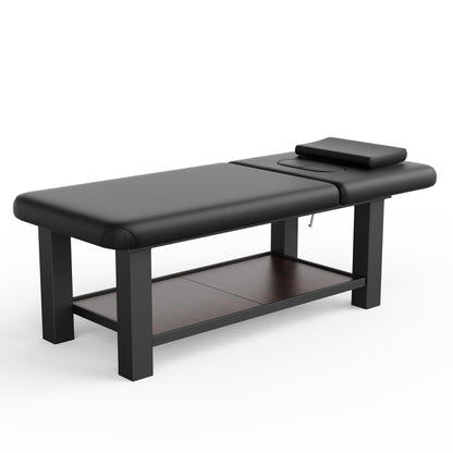 Ufurpie Adjustable Backrest Heavy-Duty Wide Massage Table, Treatment Physical Therapy Table, Wide Luxury Professional Stationary Spa Facial Bed, PU Leather Salon Bed, Black, 31.5'' W × 75'' L