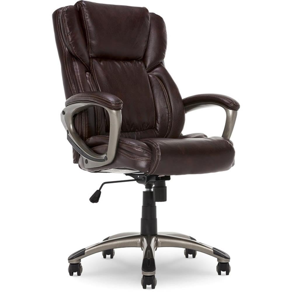 Faux Leather Modern Swivel Executive Office Desk Chair, Height Adjustable Upholstered Rolling Chair for Meeting Room, Comfortable Computer Chair for Home Office and Study Room, Dark Brown