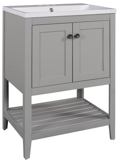 Merax Grey Bathroom Vanity and Sink Combo 24 inch Bathroom Vanities Set with Cabinet, Solid Wood Frame, Ceramic Sink