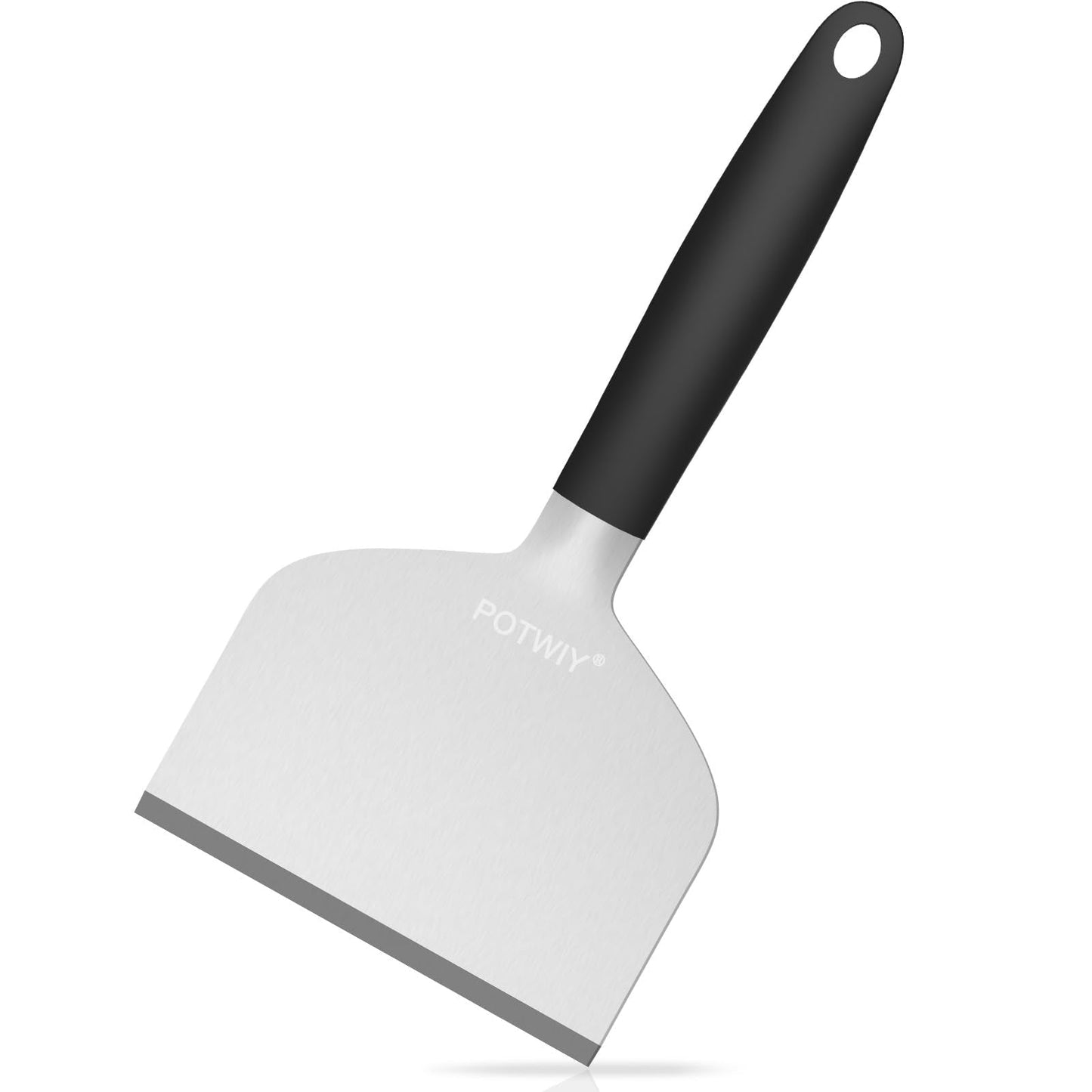 POTWIY Heavy Duty Griddle Scraper, 5.3" Wide, Sharp Stainless Steel Scraper with Full Tang Silicone Handle, Great BBQ Cleaning Tool for Flat Top Grill & Griddle Cleaning Accessories (1 Pack, Large)
