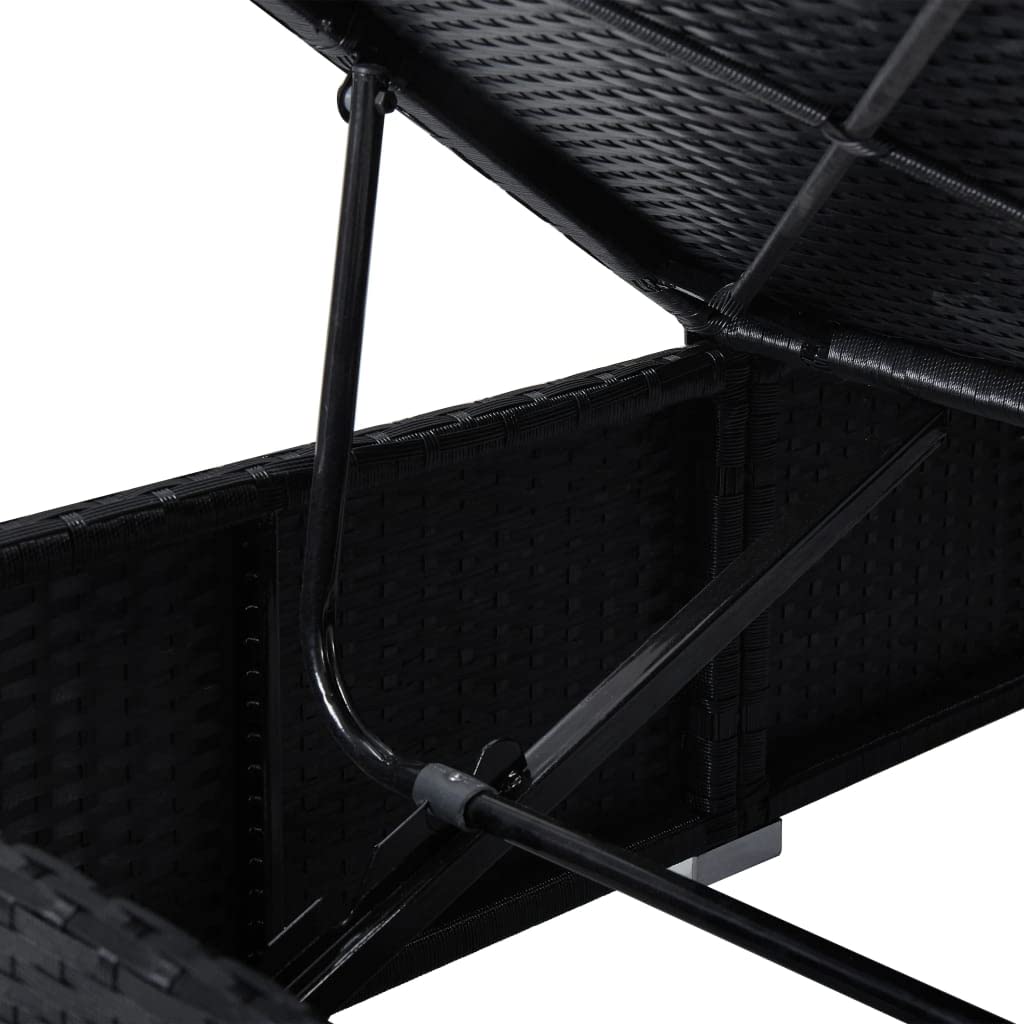 HFUDPOF Adjustable Sunbed with Side Table and Cushion, Black Sun Lounger Set with Tea Table for Outdoor Relaxation, PE Rattan Chaise Lounge