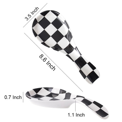 YOSCO Ceramic Spoon Rest for Stove Top, Checkered Spoon Holder Utensil Rest, Cute Spoon Rests for Coffee Bar Kitchen Decor Cooking Gift for Housewarming (Black)