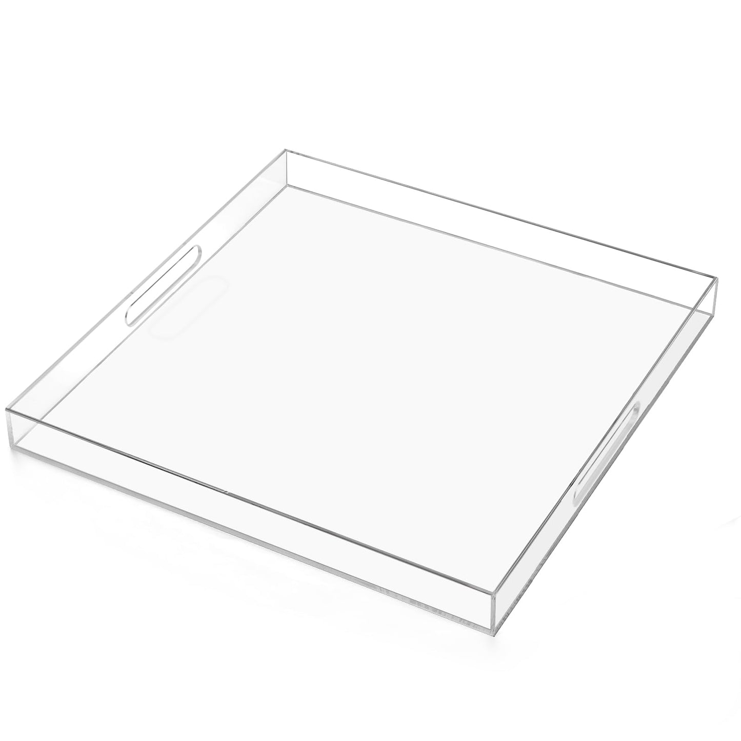 24×24 inches Oversized Clear Acrylic Ottoman Tray Extra Large Decorative Tray Spill-Proof Serving Trays with Handles King-Size Safe Edge Organizer for Coffee Table Countertop Breakfast