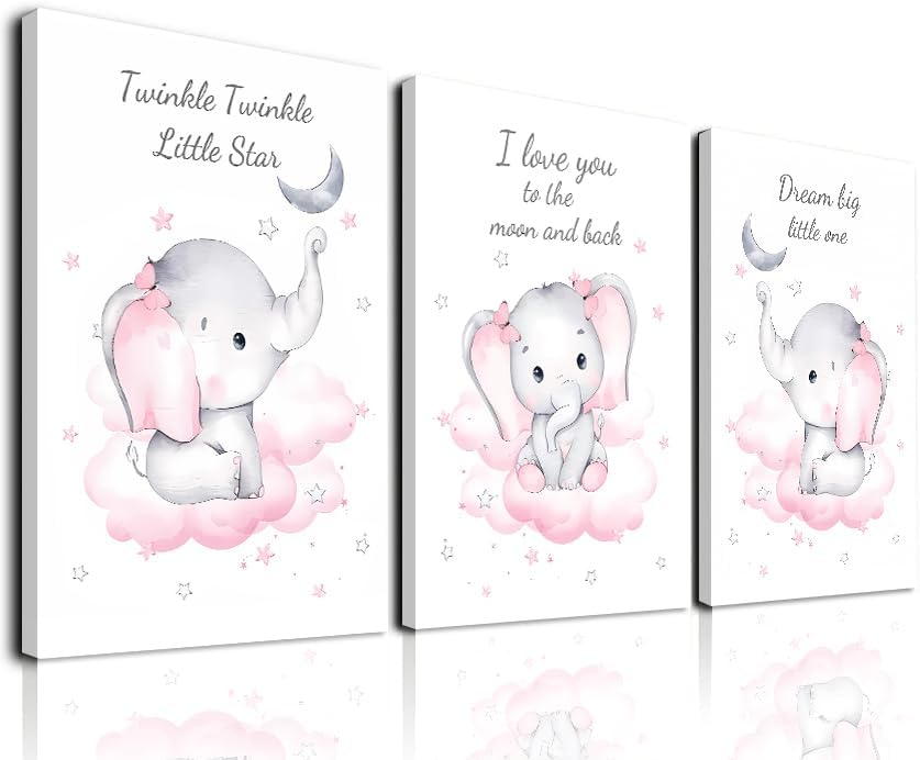DXOAGXQ decoration(12X16X3 Watercolor Elephant Family Framed Canvas Wall Art,Elephant Nursery Canvas Wall