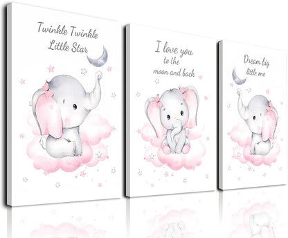 DXOAGXQ decoration(12X16X3 Watercolor Elephant Family Framed Canvas Wall Art,Elephant Nursery Canvas Wall