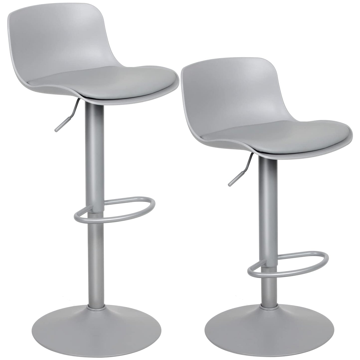 Kidol & Shellder Bar Stools Set of 4 Adjustable Counter Height Barstools Modern PU Leather Swivel Tall Bar Chairs Upholstered Bar Stool with Back for Kitchen Island（Gray）