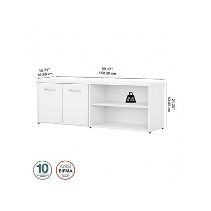 Bush Business Furniture Studio C Low Storage Cabinet with Doors and Shelves in White, Office Organizer for Workspace, Compact Unit