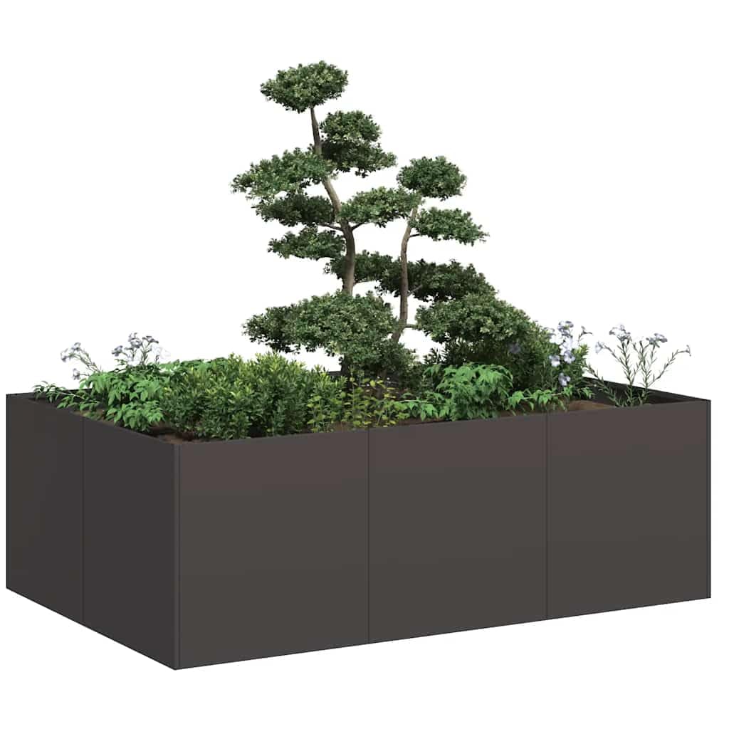 Foknhdi Large Rectangular Outdoor Metal Planter 31.5 x 47.2 x 15.7 in Matte Black for Patio Garden Balcony Durable Modern Raised Box Fits Flowers & Shrubs