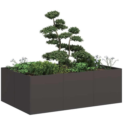 Foknhdi Large Rectangular Outdoor Metal Planter 31.5 x 47.2 x 15.7 in Matte Black for Patio Garden Balcony Durable Modern Raised Box Fits Flowers & Shrubs