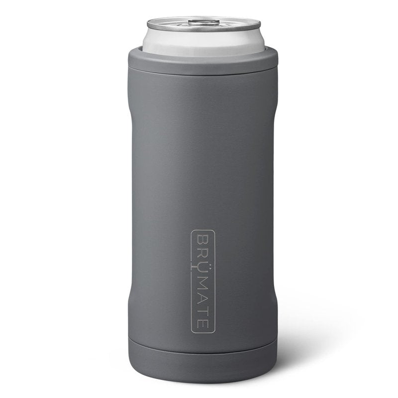 BrüMate Hopsulator Slim Can Cooler Insulated for 12oz Slim Cans | Skinny Can Insulated Stainless Steel Drink Holder for Hard Seltzer, Beer, Soda, and Energy Drinks (Matte Gray)