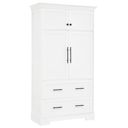 Merax 72.6" Farmhouse Kitchen Pantry Cabinet with Pull-Out Trays & Drawers, Freestanding Pantry with Cake Pan Storage, 4-Door Shaker Style Storage Cabinet, 40" L x 18" W, White