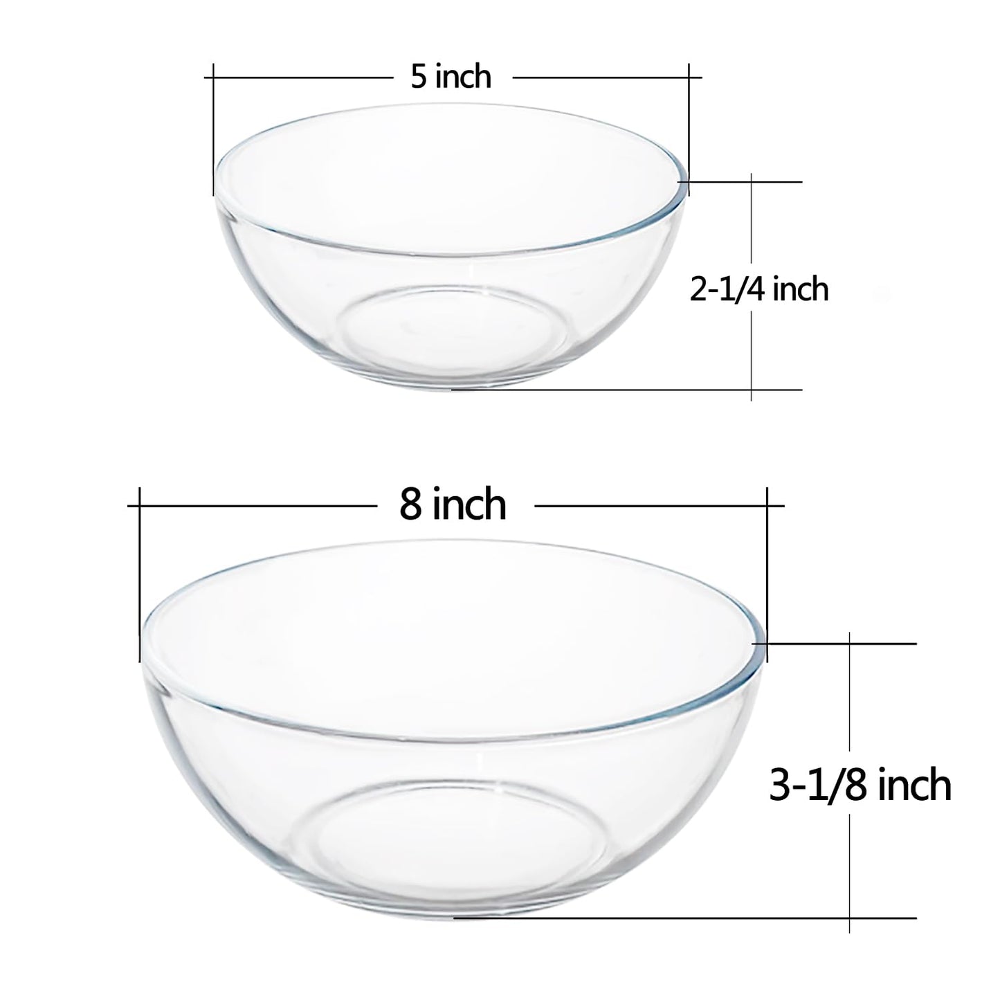 FOYO 5 Inch Glass Mixing Bowls Set - Round, Small Glass Salad Bowls for Kitchen, Set of 3