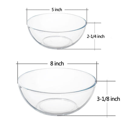 FOYO 5 Inch Glass Mixing Bowls Set - Round, Small Glass Salad Bowls for Kitchen, Set of 3