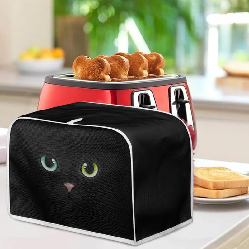 Black Cat Face Slice Toaster Cover, Aesthetic Cute Kitten Washable Polyester Toaster Cover, Pet Lovers Quilted