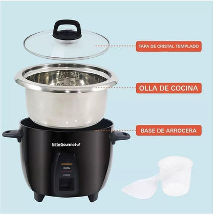 ERC2010B 10 (5 Elite Gourmet Electric Rice Cooker with Stainless Steel Inner Pot Makes Soups, Stews, Porridge's, Grains