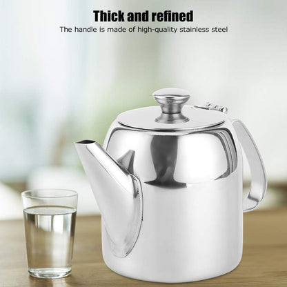 Stainless Steel Teapot, Round Coffee Tea Pot Water Kettle for Kitchen, Hotel, Restaurant, Conference Room (Silver)