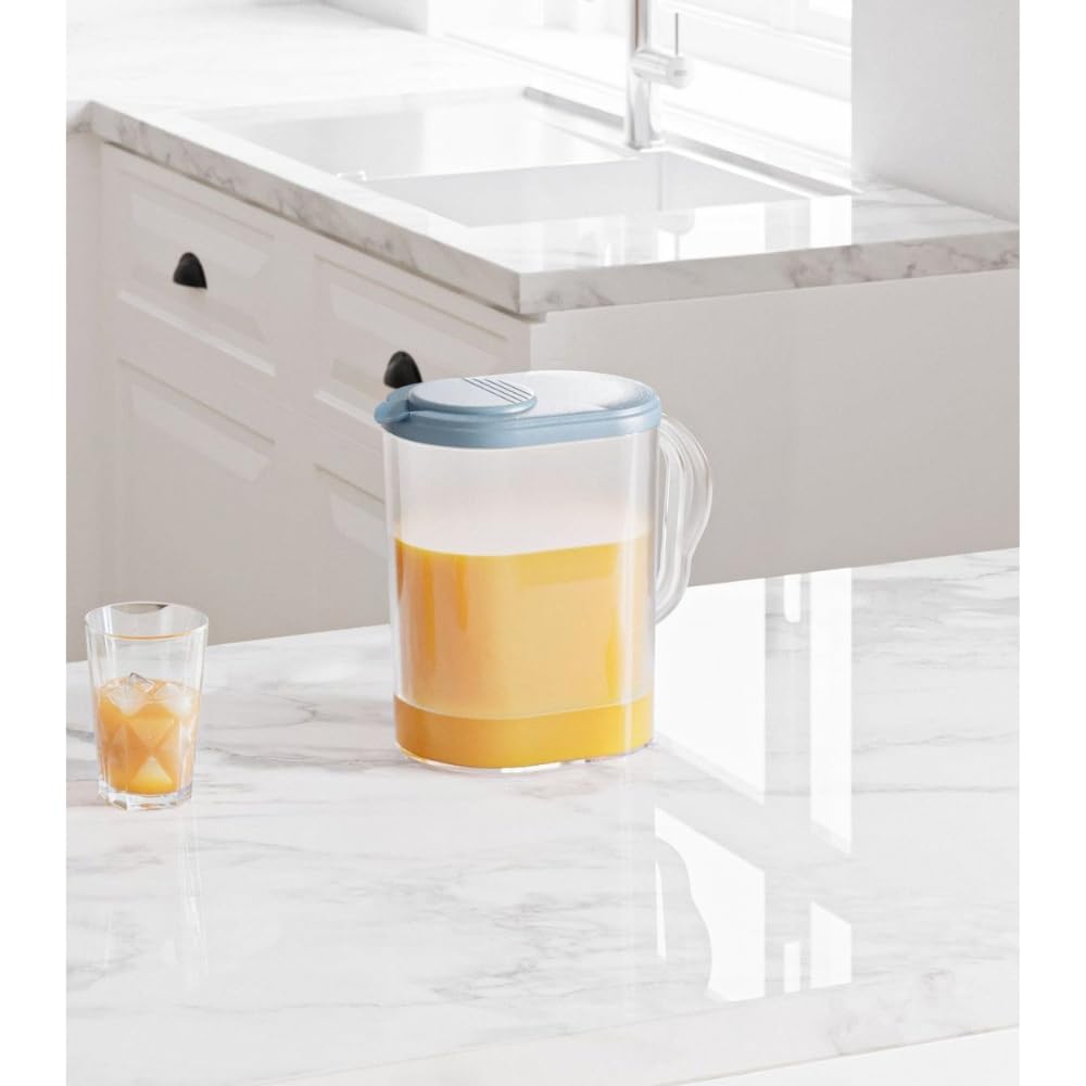 Tribello Pitcher with Lid 1 Gallon, Slim Clear Plastic Water Pitcher with Pivot-top Spout Lids, Iced Tea Pitcher for Fridge, Freezer/Dishwasher Safe, and BPA/Phthalate Free