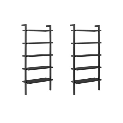 Nathan James Beacon Bohemian 5 Tier Bookshelf, Wall Mounted Bookcase, Solid Wood Bookshelf in Black Oak, Set of 2
