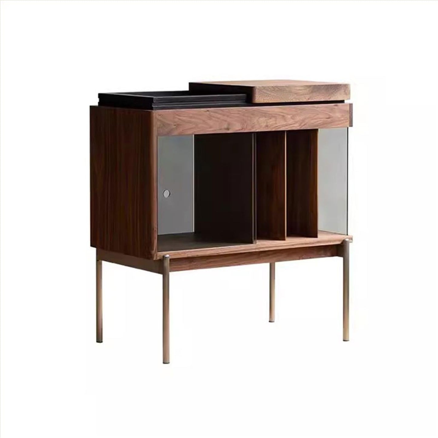 rG5iVb0 CD Storage Rack Retro Minimalism Wooden Vinyl Record Rack Side Cabinet with Sliding Glass