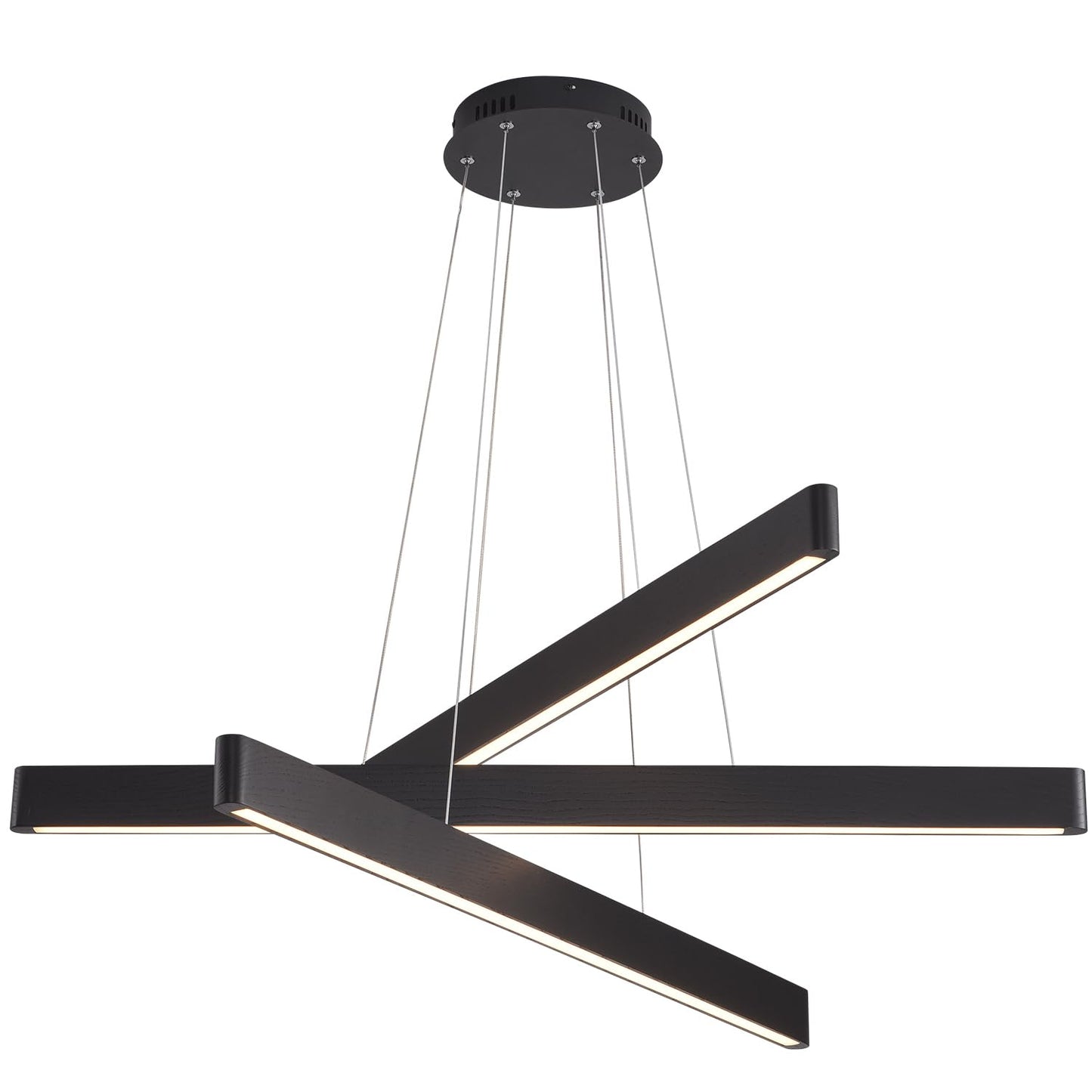 YISDESIGN 3-Light Solid Wood Black Linear Pendant Light - Dimmable Modern LED Chandelier for Dining Room Table Kitchen Island Living Room Ceiling - 45W Warm Light Adjustable Hanging Fixture Black