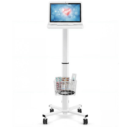 15.8" x 15.2" Medical Laptop Workstation Trolley Cart with Wheels Height Adjustable Medical Cart with Storage Basket Load for Dental Clinic, Home Office, Salon Hospital, Lab Use (Heavy Duty)