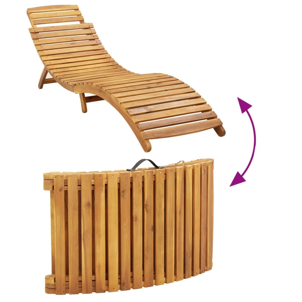 Yisssmeng Solid Acacia Wood Sun Lounger with Thick Padded Beige Cushion, Foldable Outdoor Patio Lounge Chair for Poolside Garden and Balcony, Slatted Design Wood Chaise Daybed