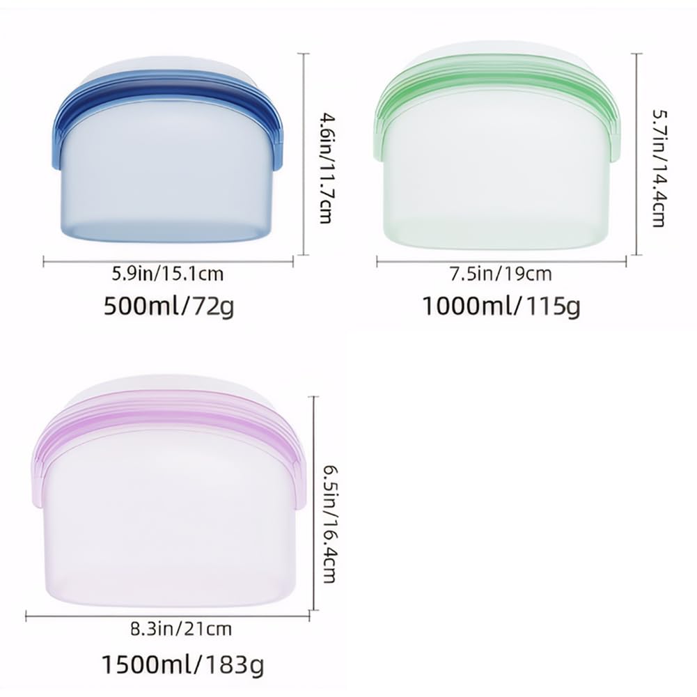 POETRYDRAW 3 Pcs Reusable Silicone sealed Food Storage Bags, Multi-Role Food Storage Bags, Leak Proof, Freezer Safe, Microwave Safe, Dishwasher Safe, Eco-friendly